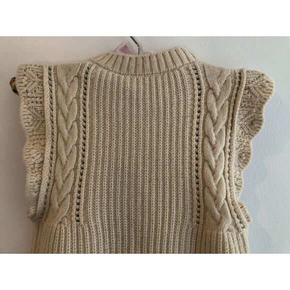 Authentic DSquared2 Ruffle Trim Sleeveless Sweater, Cream w/Navy Stripes, Sz S - Picture 7 of 9